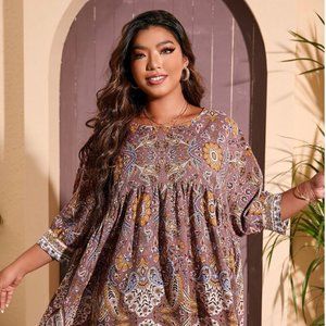 Plus Floral & Paisley Print Batwing Sleeve Blouse XL - 5XL